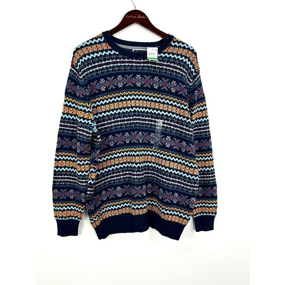 New Club Room Men Sz L Blue Striped Long Sleeve Crew Neck Classic Fit Sweater T3 - Picture 4 of 12